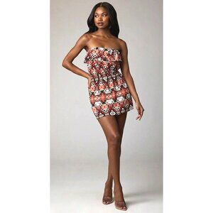 Indulge L Coral Black Geometric Off Shoulder Tie Front Elastic Waist India Dress